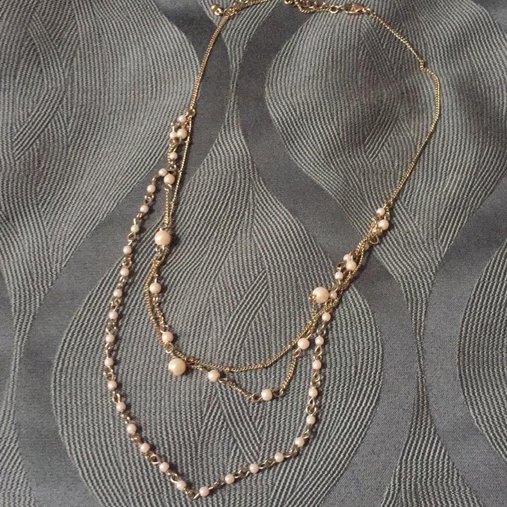 Gold pearl multitiered necklace